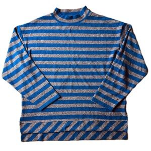 Rafaella Striped Mock Neck Top‎ Women's Large Bold Blue Gray Casual Chic